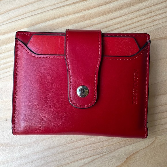 Bostanten Leather Wallet 4.5" RFID Blocking Bifold Zipper Pocket Wallet Card EUC - Picture 1 of 12